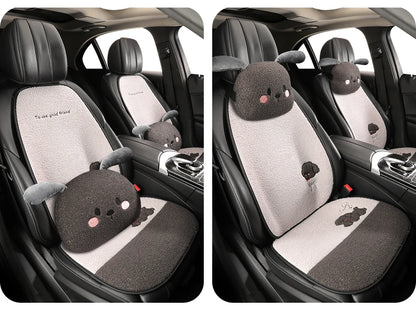 Funny Puppy Car Seat Cover 2025 New Autumn Fleece Fabric PU Leather Warm Comfortable Quick Installation Fits Most Cars