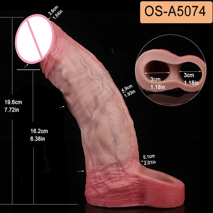 SXXY Penis Sleeve Realistic Male Penis Enlarger Extender Silicone Cock Ring Ultra Close Head Hollow Dildo Sex Toys For Adult