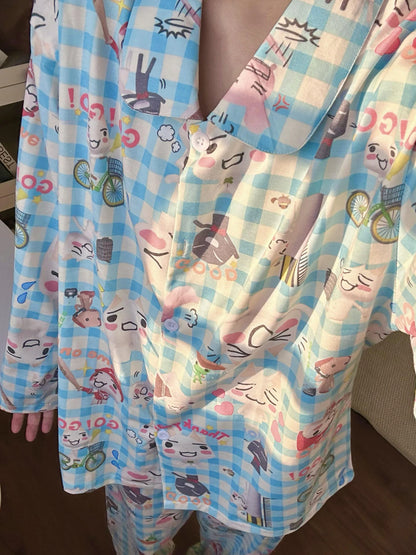 Large Size Pure Cotton Sleepwear Set for Men And Women with Long Sleeves And Pants Cute Cartoon Design for Autumn And Winter