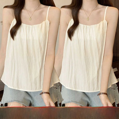 Loose Cotton Linen Tank Top Sleeveless Base Layer Outerwear Summer New Style Slimming Vest Big Size Belly Folded Commute Style