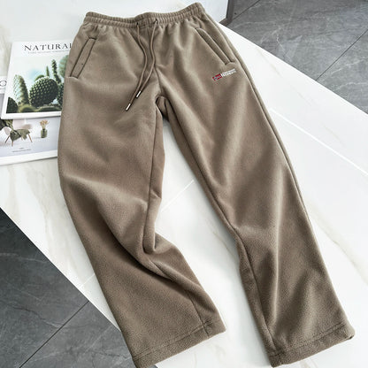 Thickened Fleece Lined Straight Leg Casual Pants for Men Winter Leisure Trousers Trendy Couple Pants Chinese Brand