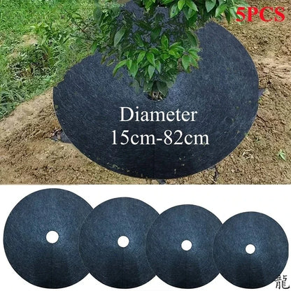 5Pcs Non-Woven Tree Mulch Ring Weed Control Mat Landscape Fabric Anti-Grass Root Protector Barrier Garden Plant Cover 15-82cm