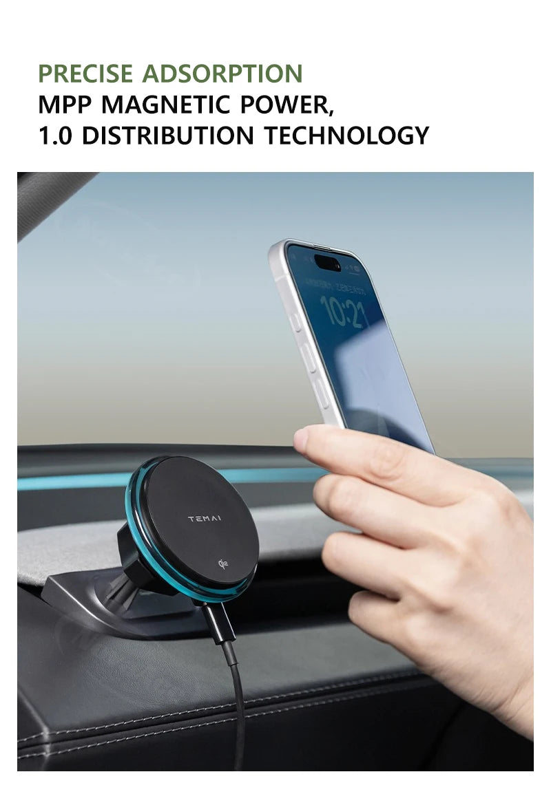 NovaAcc Magnetic Wireless Charging Mount For Tesla Model Y Juniper Model 3 Highland 2024-2026 Left Right Rudder Car Phone Holder