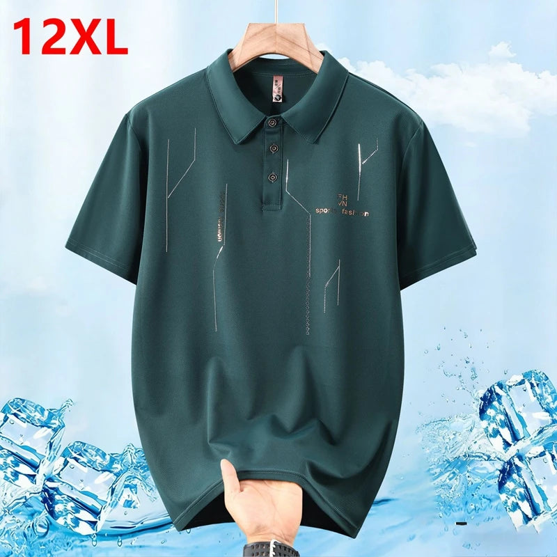 Extra Big Size Men's Ice Silk Polo Shirts Short Sleeve T-Shirt Casual Male Loose Fit Plus Large 180kg 12XL Business Summer 170kg