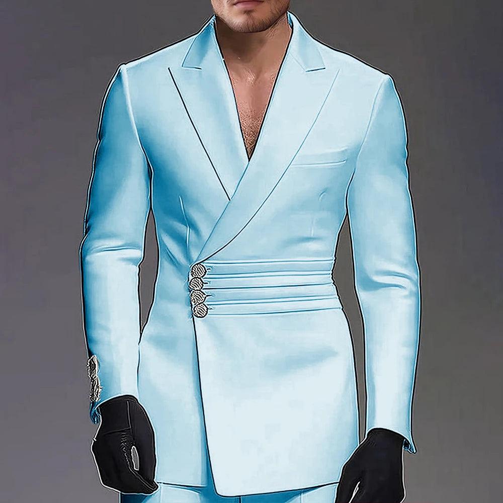 Wedding-ready Slim-fit Men Suit 2 Pieces(Jacket+Pants) Groom Suit Single-breasted Peak-lapel Formal Set for Elegance Custom