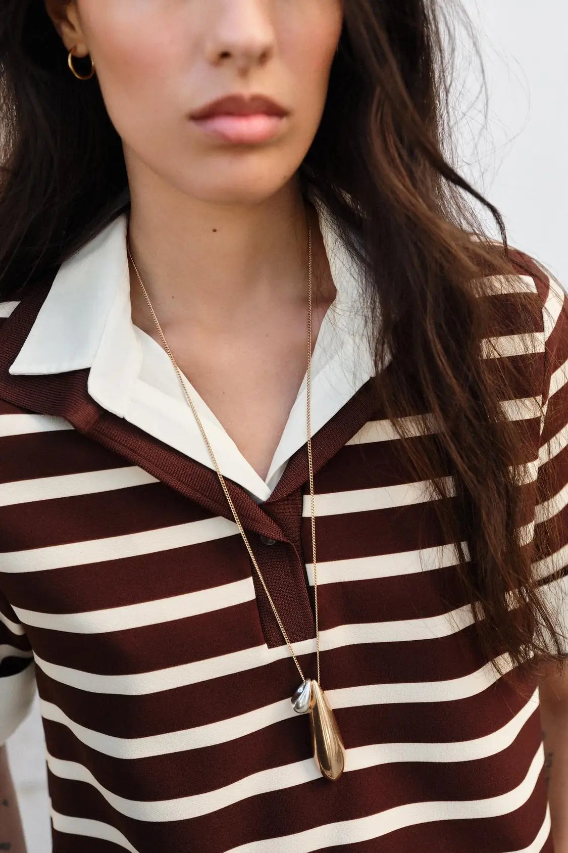 Spring New Women's Short Sleeve  Shirt Neck Splicing Stripe Pattern Casual Loose Fit Polyester Fiber Creative Design
