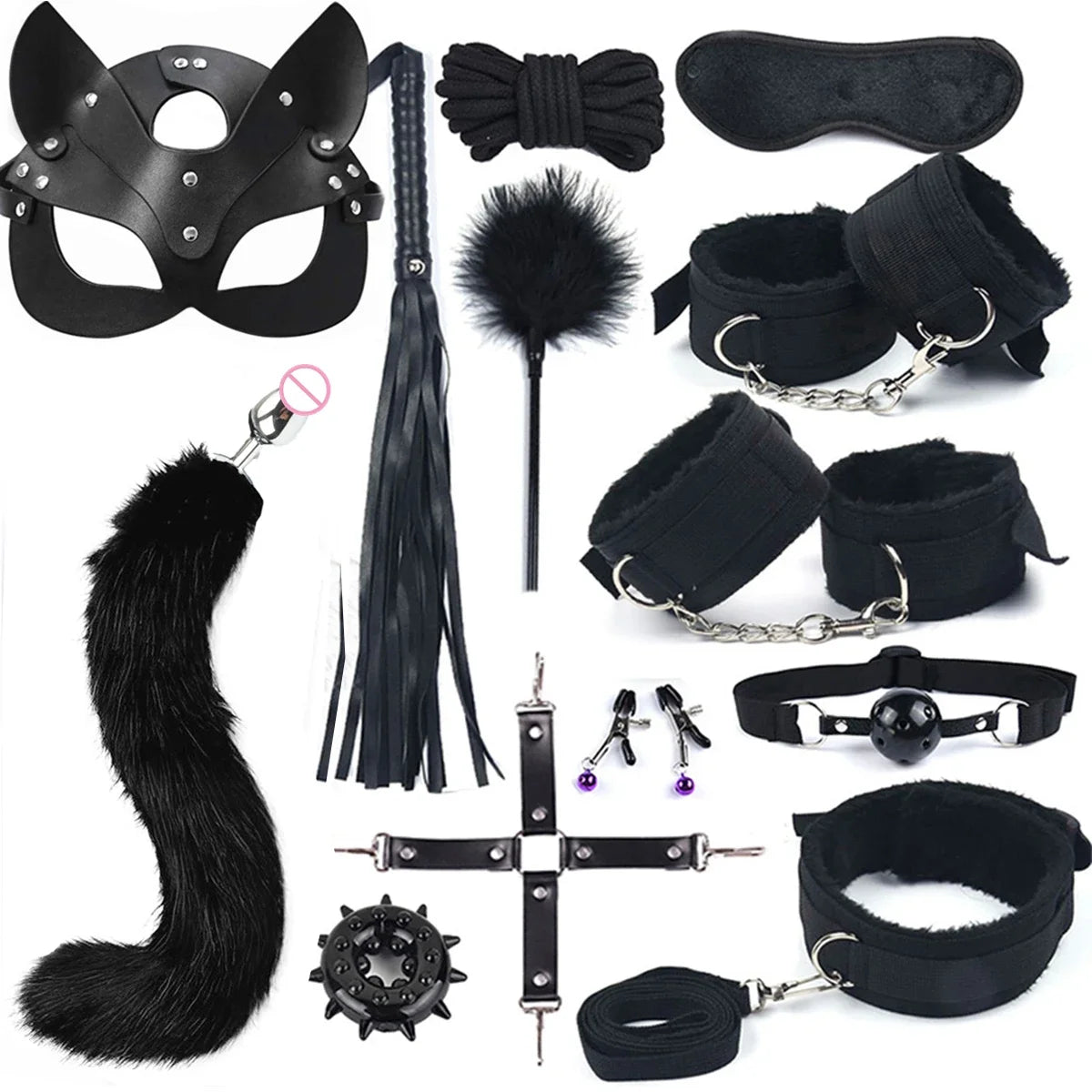BDSM Bed Restraint Kit Sex Bondage Adult Toys for Couples with Handcuffs Wide Strap, Adjustable Length Quick Installation