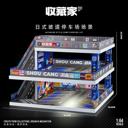 Collector 1:64 Scale LED Multi-Story Parking Garage Diorama, Ramp Model Car Display Case with Light Up for Vehicle Collection