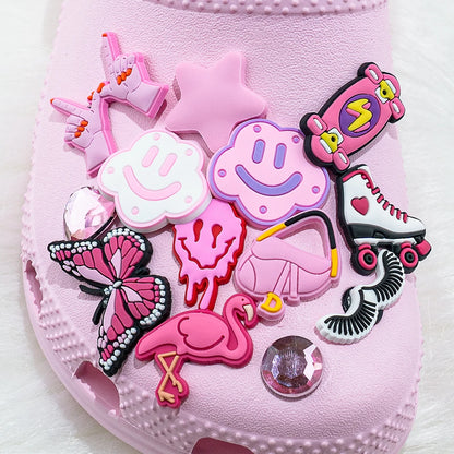 20//50/100pcs Random Pink Shoe Charms for Women Make Up Shoe Decorations Pins for Girls Gifts Sandal Accessories Flamingos
