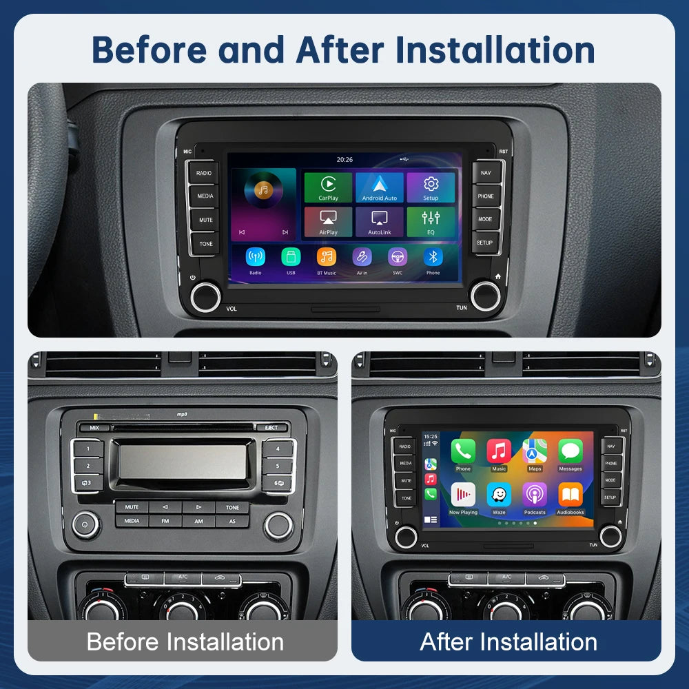 Road Top 7" HD Car Radio Wireless CarPlay Android Auto Stereo Audio For Volkswagen/Seat/Skoda/Passat/Golf/Polo Player