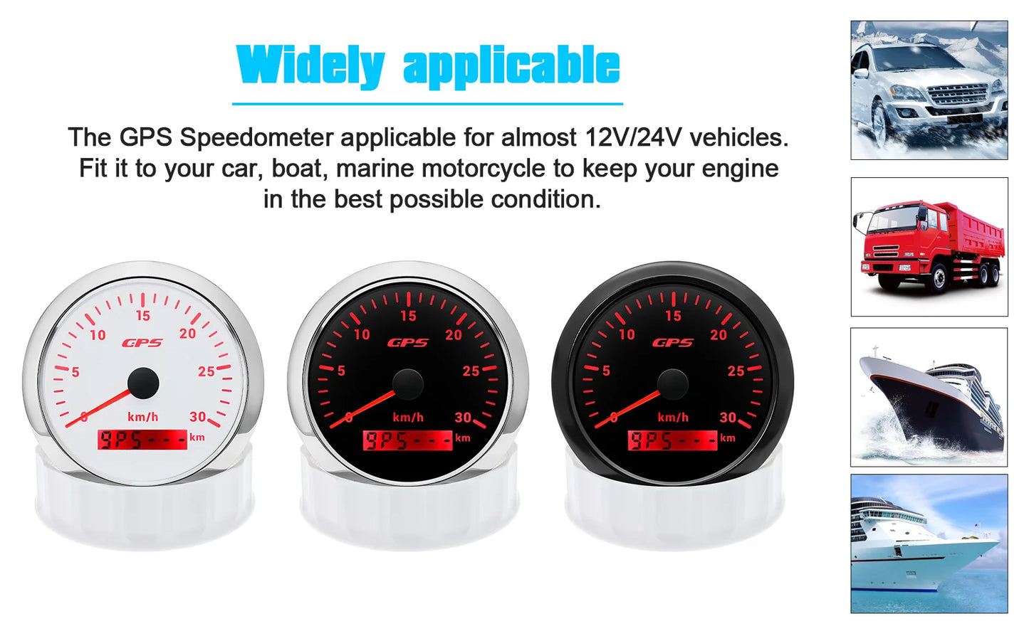 7 Color LED  30/60/80/120/200KMH 85MM GPS Speedometer Gauge with GPS Antenna For Motorcycle Boat Car Truck Speed Gauge 9-32V