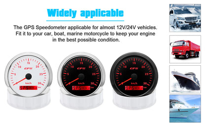 7 Color LED  30/60/80/120/200KMH 85MM GPS Speedometer Gauge with GPS Antenna For Motorcycle Boat Car Truck Speed Gauge 9-32V