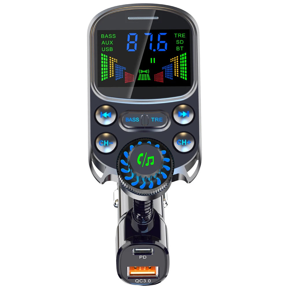 Bluetooth-compatible Car Kit Cigarette Lighter Handsfree FM Transmitter AUX Audio Wireless MP3 Player PD QC3.0 Car Quick Charger