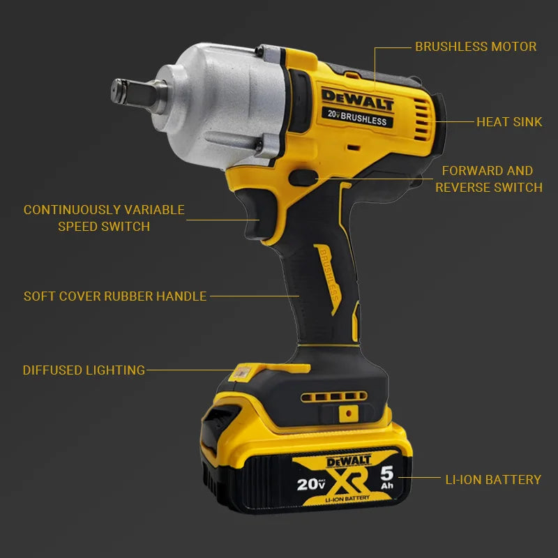 DEWALT DCF900 Brushless Cordless Impact Wrench – 1/2" Compact High Torque 3-Speed Adjustment, Pneumatic Barrel for Tire Removal