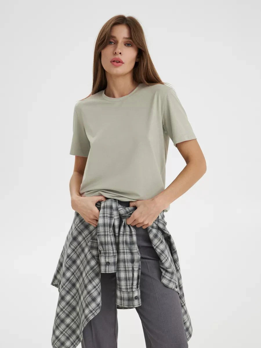 Bornladies Summer 100% Cotton Women's T-shirt Bottoming Basic Fashionable Lady Short Sleeve Loose Tops Shirts Solid 230g/㎡ Tops