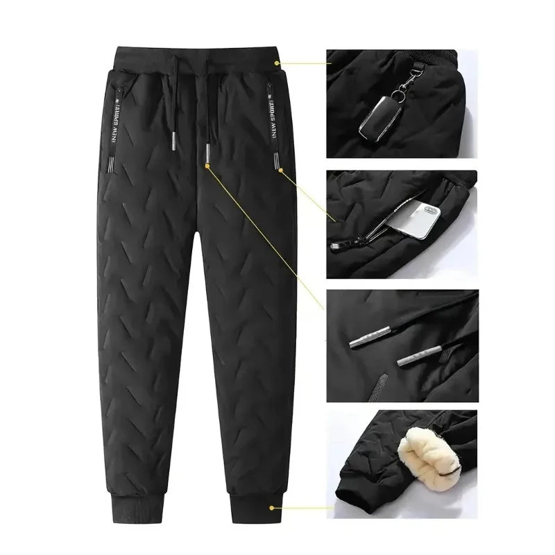 UETEEY Winter Thermal Fleece Pants Men Plush Lambswool Thicken Warm Waterproof Trousers Man Casual Windproof Joggers Sweatpants