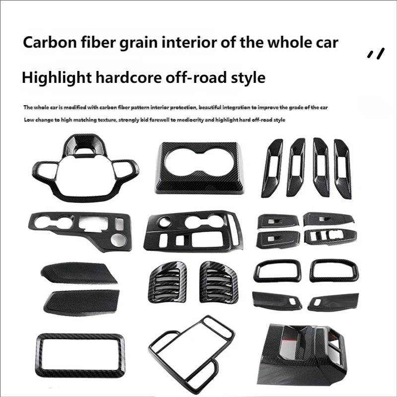 For Ford Ranger P703 T9 XL XLT Wildtrak Raptor 2023-2025 Carbon Fiber Texture Gear Shift Panel Cover Interior Trim Full Set