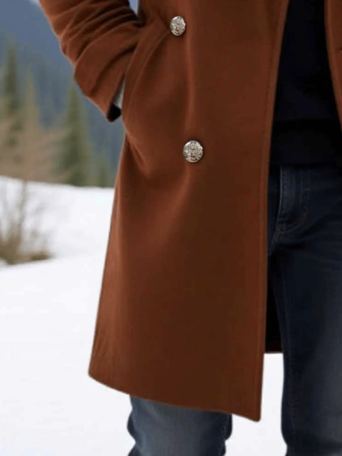 Winter Men's Solid Ocercoat: Double-Breasted Jacket In Woolenen Fabric, Thickened Lining For Ultimate Warmth - New Arrival Coats