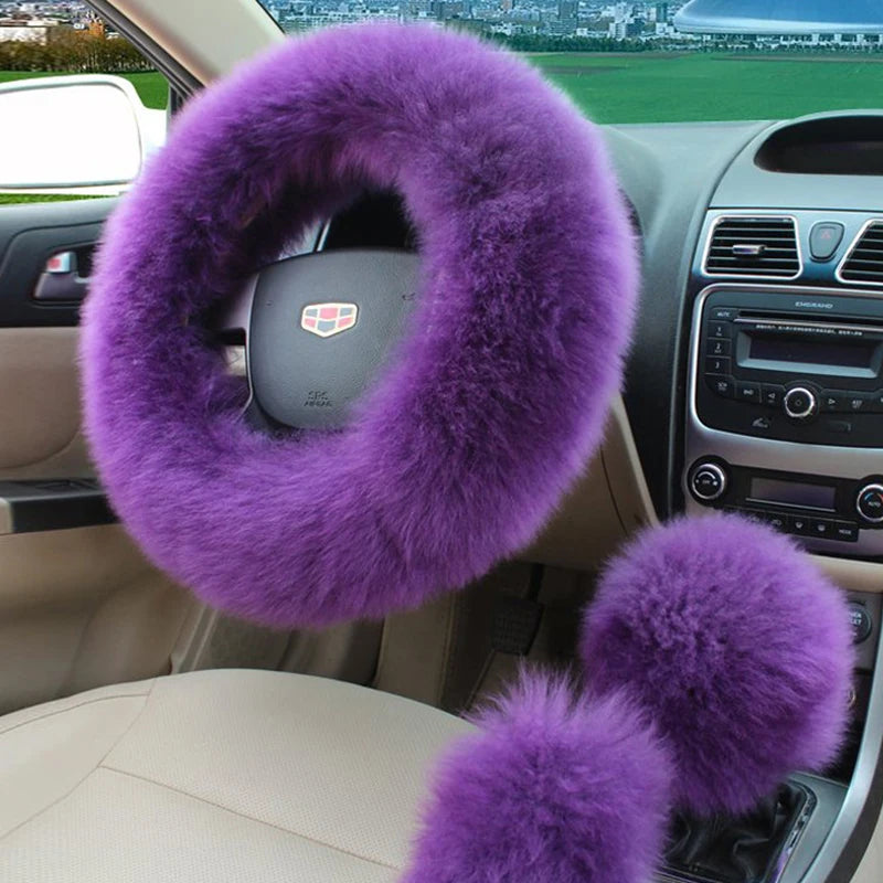 New Car Fluffy Plush Steering Wheel Cover Fashion Winter Warm Fleece Non-slip Handle Gloves Ladies Car Decoration Accessories