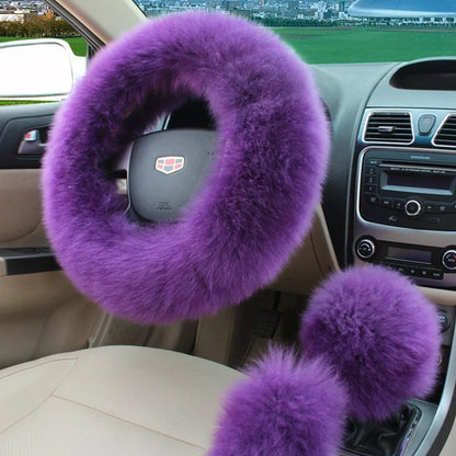 New Car Fluffy Plush Steering Wheel Cover Fashion Winter Warm Fleece Non-slip Handle Gloves Ladies Car Decoration Accessories