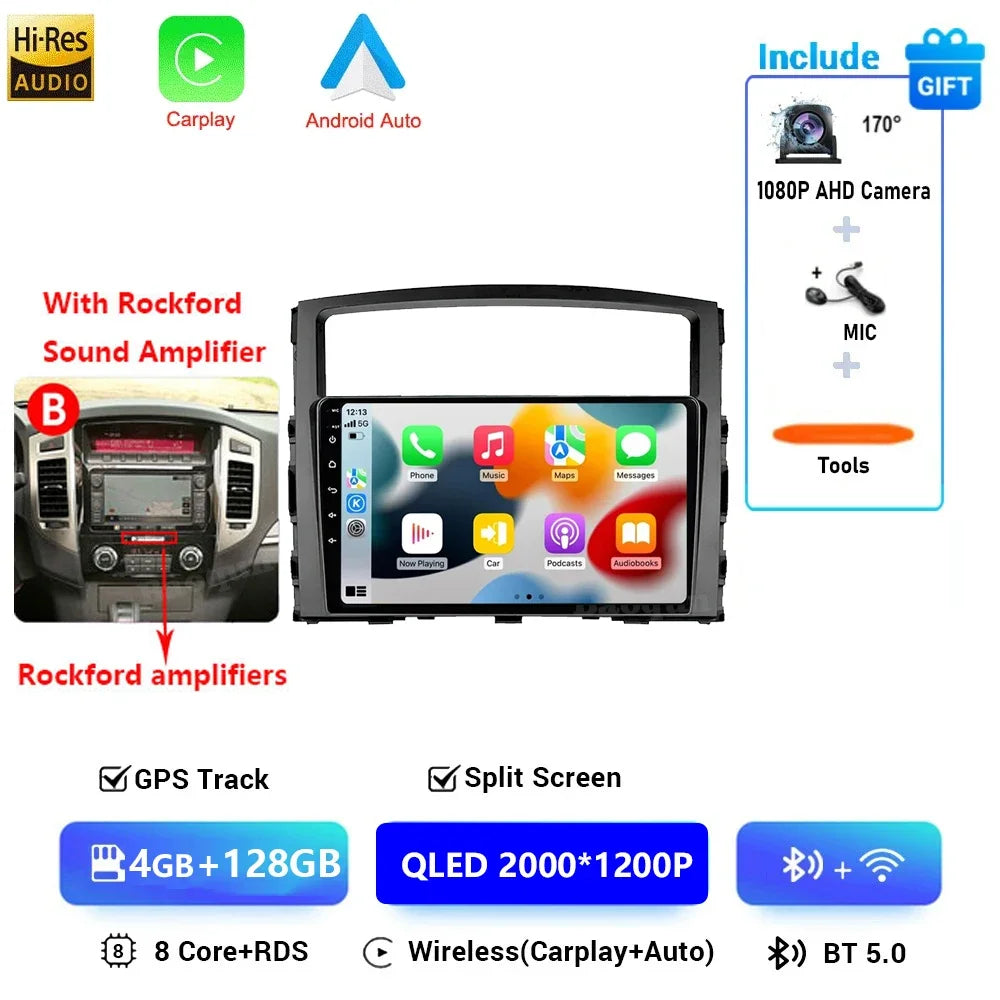 Android 16 QLED Car Radio For Mitsubishi Pajero 4 V80 V90 2006-2024 Autoradio Multimedia Player GPS For Carplay Android Auto bt