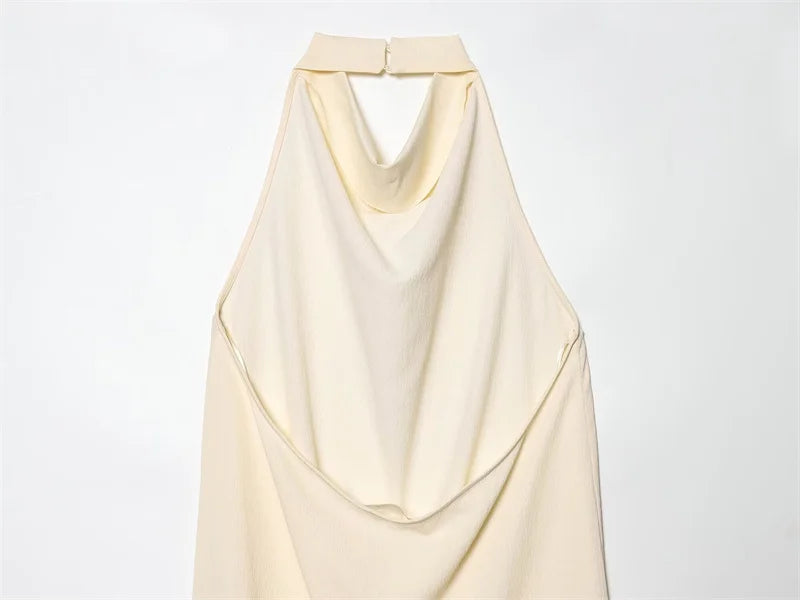 Women's Top 2026 Spring New Style Ivory Halter Neck Asymmetrical Hem Simple Sexy Backless Top Elegant and Stylish Personality