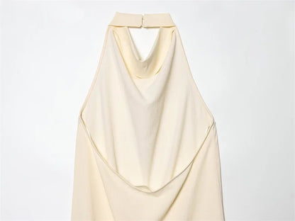 Women's Top 2026 Spring New Style Ivory Halter Neck Asymmetrical Hem Simple Sexy Backless Top Elegant and Stylish Personality