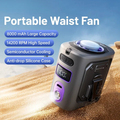 2026 New Waist Clip Fan Semiconductor Cooling Mini Personal Air Conditioner Portable Wearable Cooling Fan Hands-Free Outdoor