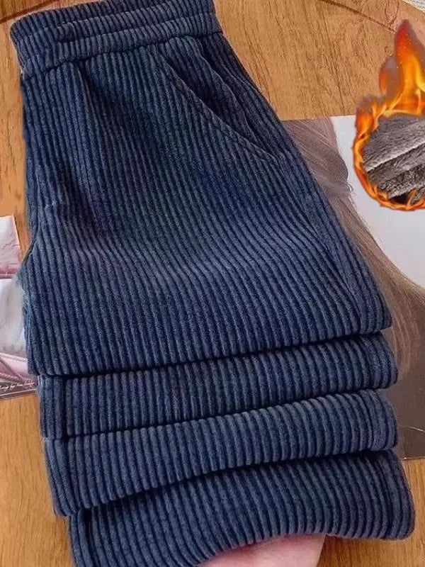 Autumn Winter Corduroy Wide Leg Pants Women's Fleece Lined Casual Thickened Loose Slimming plus Size Straight Leg Trousers