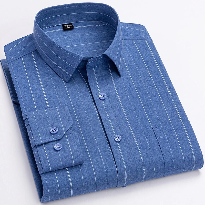 High Quality Men's Shirts Spring Autumn Long Sleeve Wrinkle Resistant Non Ironing Stripe Man Clothing  Big Size 5XL 6XL 7XL