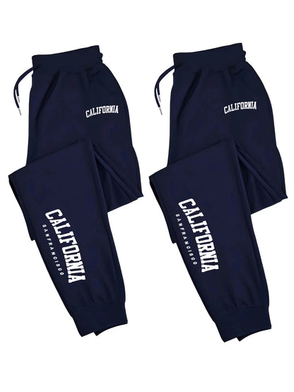 2 Pack Men's Print Polyester Joggers, Drawstring Waist, Wrinkle-Resistant, Breathable, Slim-Fit, Cuffed Hem, Ideal for S