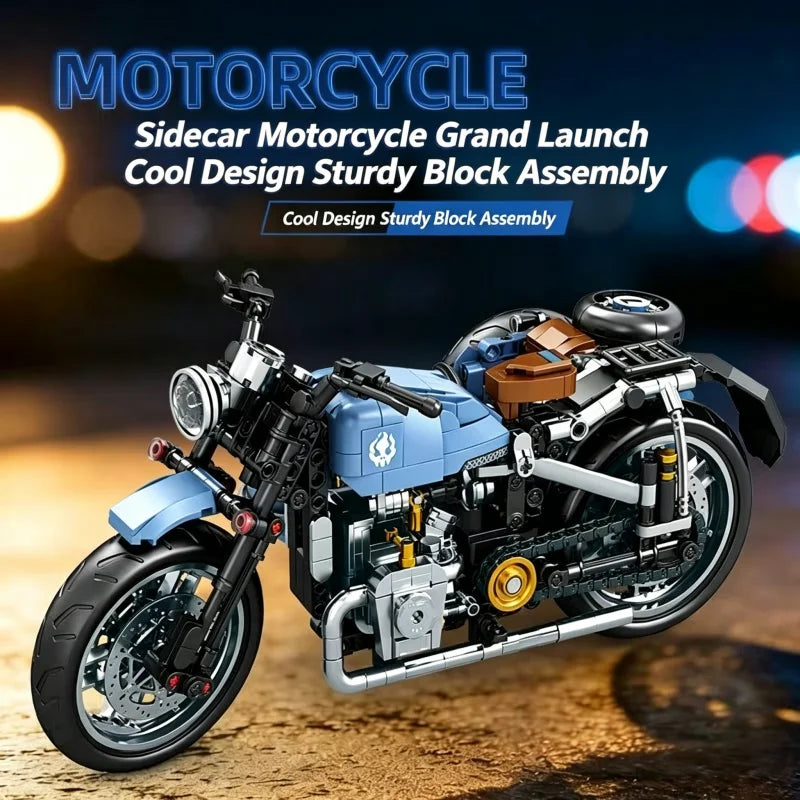 Classic Sidecar Motorcycle Building Blocks, High Reduction Vintage Trike Model Kit, Creative Assembly Toy for Adult Builders