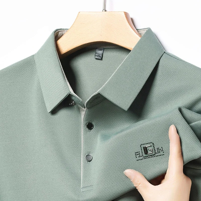 Men's Business Ice Silk Work Shirts Summer Badge Solid Color Polo Shirt Office Wear Man Breathable Comfortable Versatile Tops