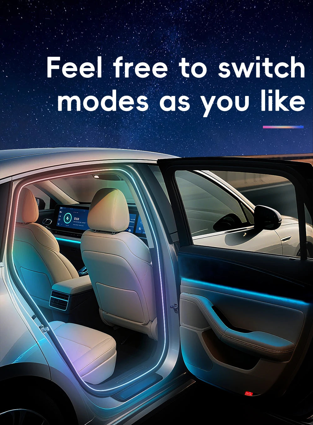 4in1 Symphony Automotive Door Frame color-changing RGB LED Interior Ambience light USB APP Remote Control Easy to Install