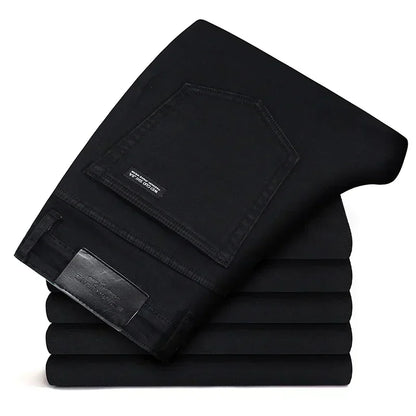 Business Men's Clothing Stretch Jeans Autumn New Straight Casual Regular Classic Fashion Denim Trousers Male Black Blue Pants