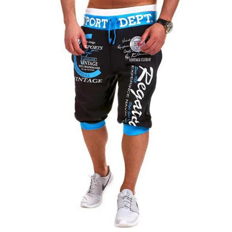 Summer 2022 Men's Sport Sweatpants Harem Hip Hop Jogging Letter Printed Rope Drawstring Leg Casual Leg Capri Pants 4 Color M-XXL
