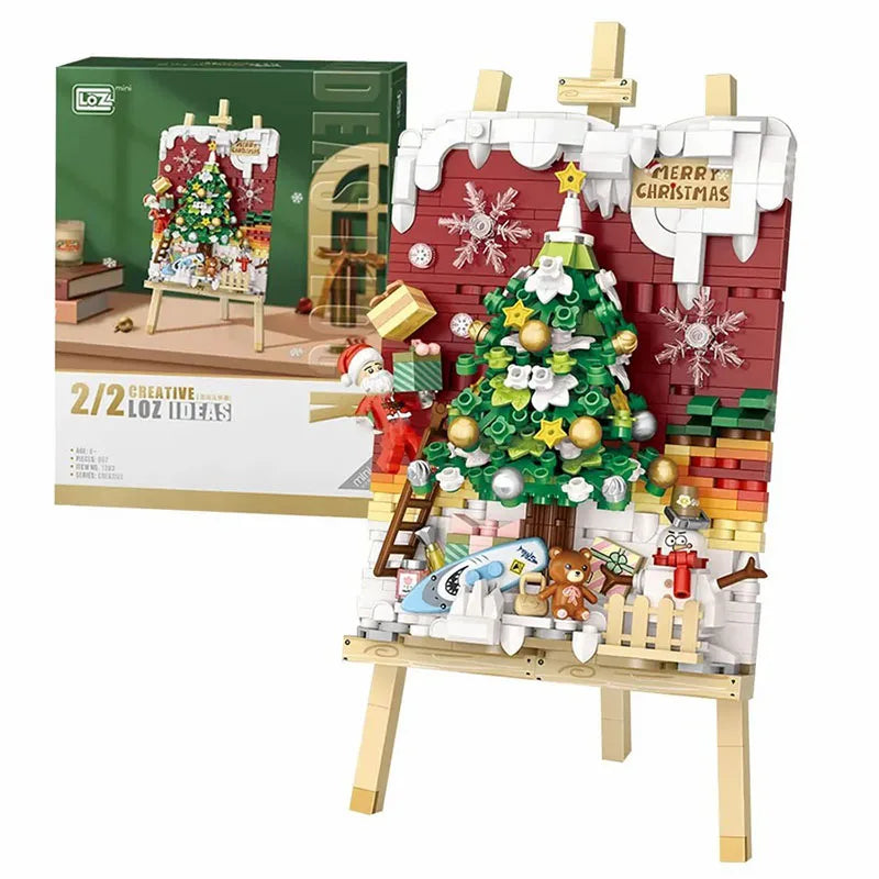 Christmas Sleigh Hanging Painting Building Block Set DIY Creative Drawing Board Assembly Ornaments Children's Toys Gifts