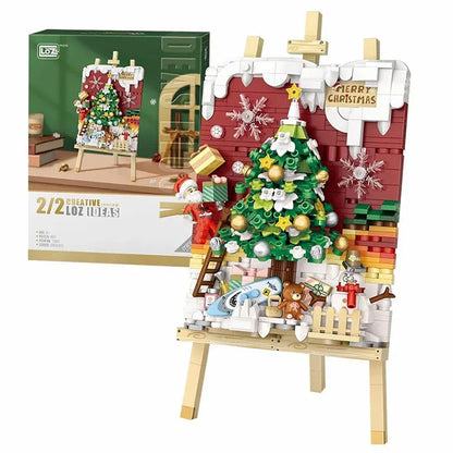 Christmas Sleigh Hanging Painting Building Block Set DIY Creative Drawing Board Assembly Ornaments Children's Toys Gifts