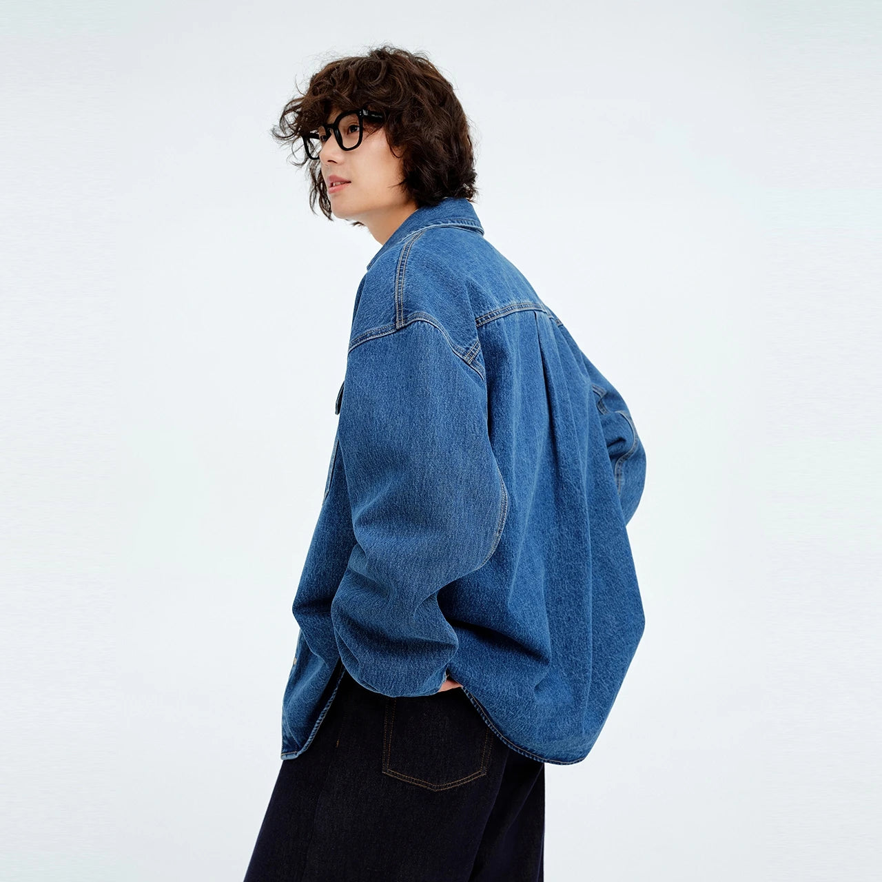 Metersbonwe Men's Vintage Distressed Utility Denim Shirt Jacket Classic Flap Pockets Oversized Fit Outerwear Casual Street Style