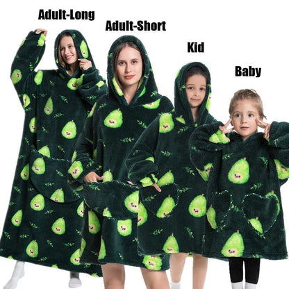 Halloween Family Matching Blanket Hoodies Women Cartoon Bear Dinosaur Sweatshirts Adult Oversized Warm Pullover Winter Clothes