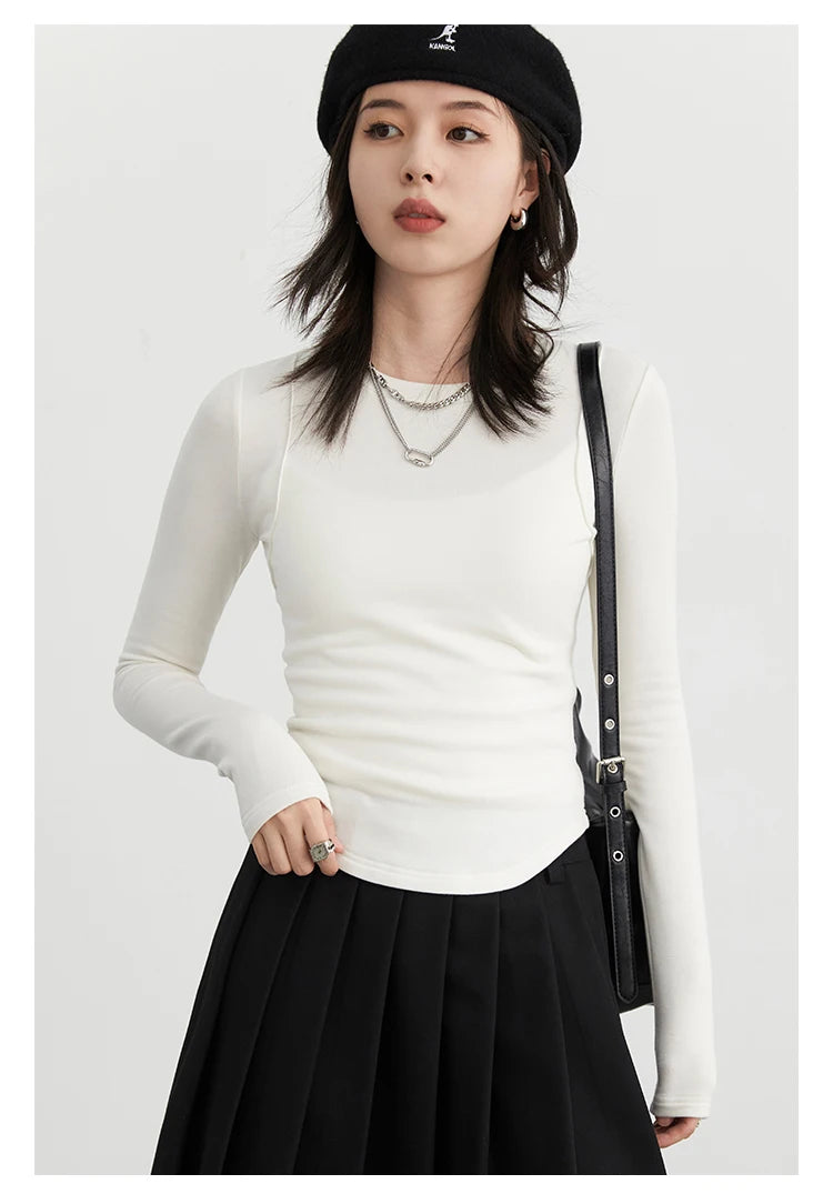 CHIC VEN Women T-Shirts Solid New Basic Heating Cashmere Round Neck Woman Tees Slim Fit Female Tops Spring Autumn 2024
