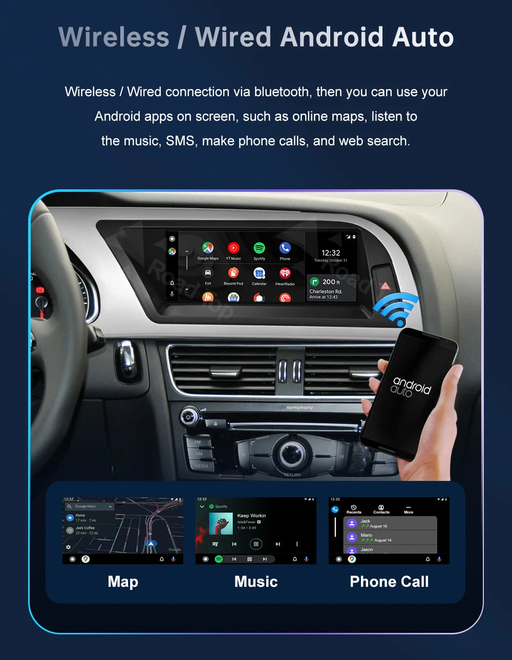 8.9 Inch 12.3"" Multimedia Display Touch Screen For Audi A4 S4 2009-2015 Airplay Miracast Function Wireless Carplay Android Auto