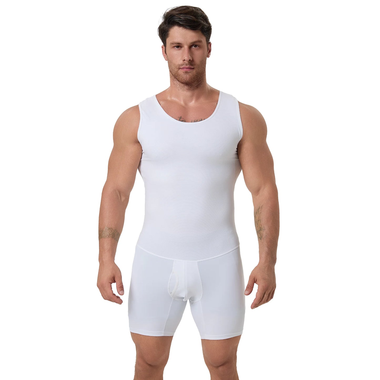 Men's Body Shaper Bodysuit Back Waist Opening Convenient Bathroom Use Tummy Control Thigh Shaping Compression Tops