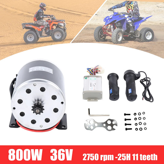 800W 36V DC Brushed Electric Motor Set Controller Throttle Grip 2750 rpm (25H 11 teeth) for Scooters Kart or ATV (MY1020)
