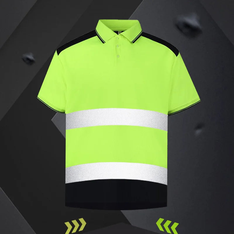 Hi Vis Safety Long Sleeve Polo Shirt Logo Customized Quick Dry Summer Reflective Shirt Construction Work T-shirt
