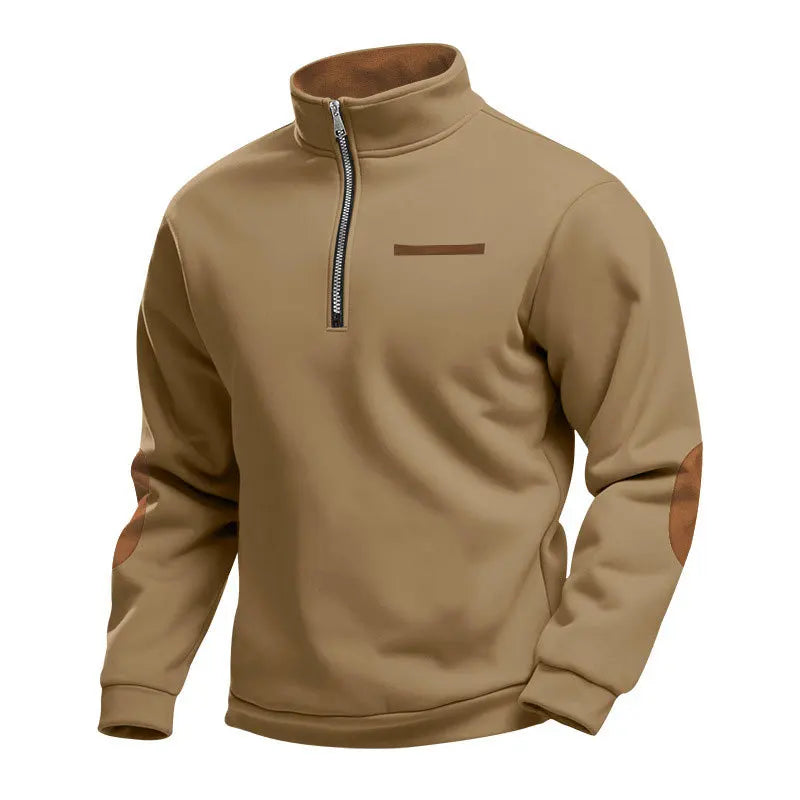 Men's Casual Sweatshirt American Style Autumn Winter Fleece Half-Zip Stand Collar Patchwork Color Block Henry Sweatshirt for Men