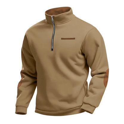 Men's Casual Sweatshirt American Style Autumn Winter Fleece Half-Zip Stand Collar Patchwork Color Block Henry Sweatshirt for Men