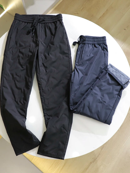 Men's Winter Thickened 90 Duck down High Fluffy Elastic Waist Casual Straight Leg Long Pants Lightweight Warm Outdoor Wear
