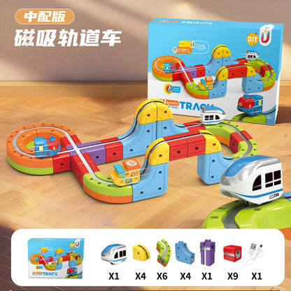 Magic Electronic Train Rail Cube Toys for Kids DIY Assembly Railway Track Car Building Block Set Educational Toy Christmas Gifts