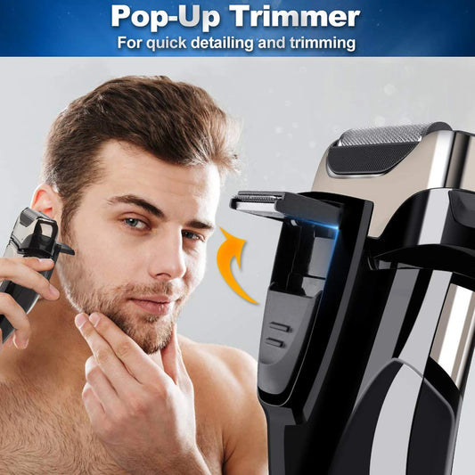 Pop-Up Trimmer Electric Shaver Stainless Steel Shaving Machine Men's 3D Triple Floating Blade Razor Shaver Barber Trimmer FK-605